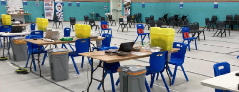 A school hall converted into a Covid vaccination centre