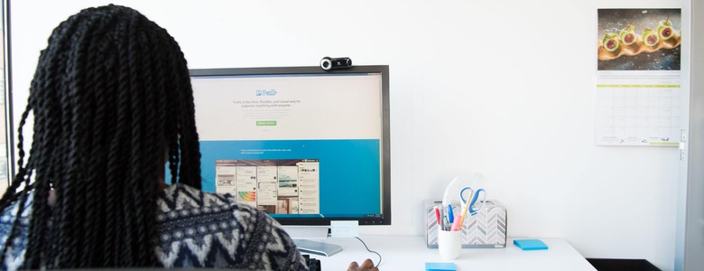 A businesswoman working at her desk