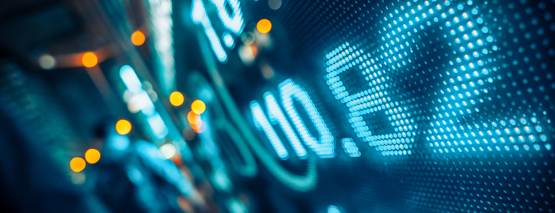 Stock market figures on an electric display