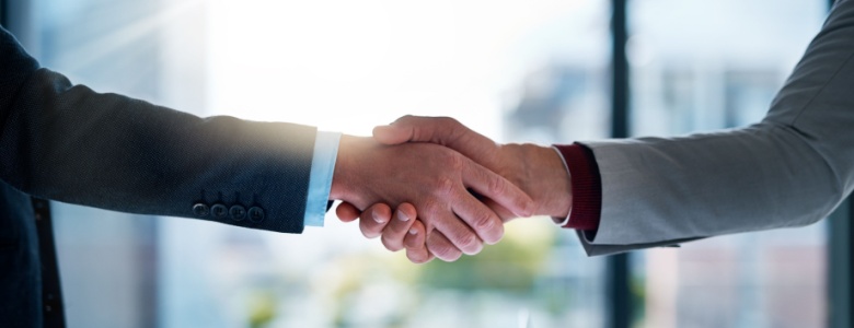 Two businesspeople shaking hands.